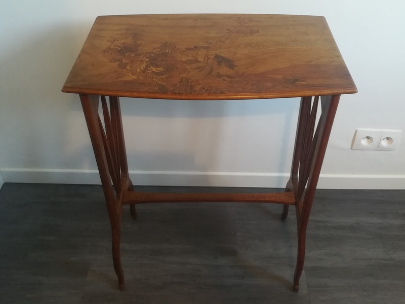 Art Nouveau period flower marquetry lounge table signed