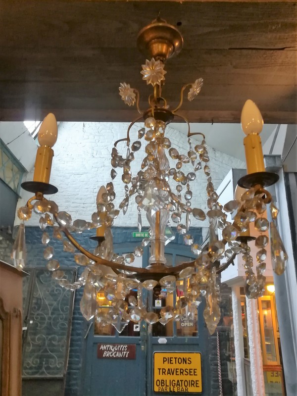 Brass and cut glass pendants 4 lights chandelier