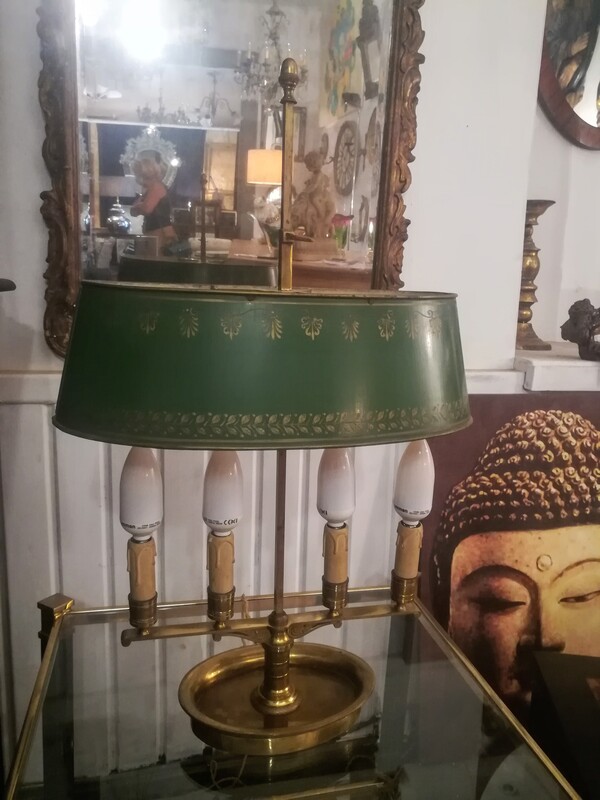 Bronze and green lacquered sheet large bouillotte lamp