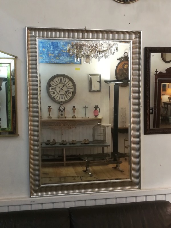 Contemporary style silver wood beveled glass mirror