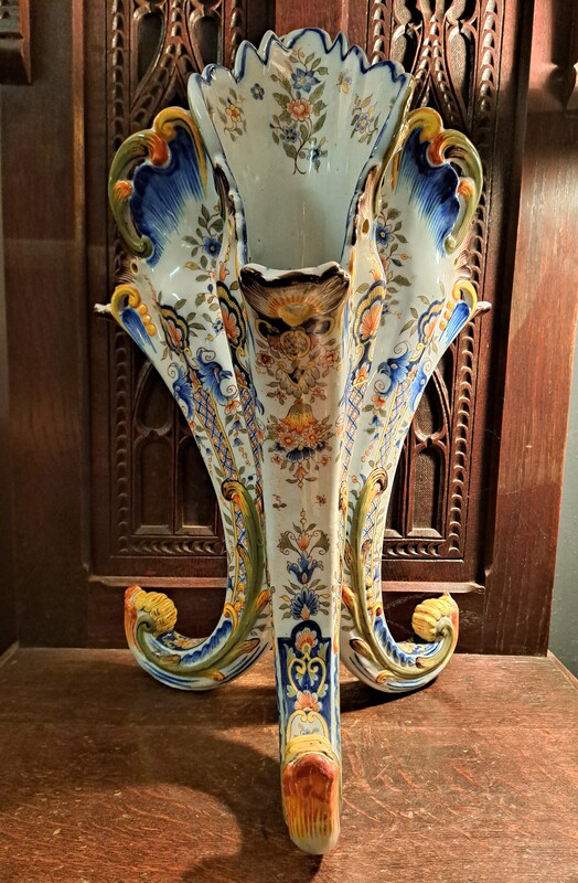 Desvres vase with three cornucopias in polychrome earthenware