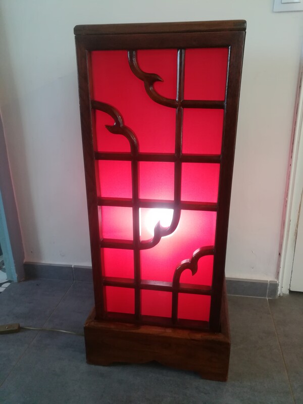 Exotic wood and red tissue chinese lamp stand