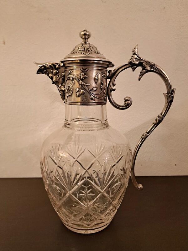  Gallia Christofle ewer in silver-plated metal and cut crystal