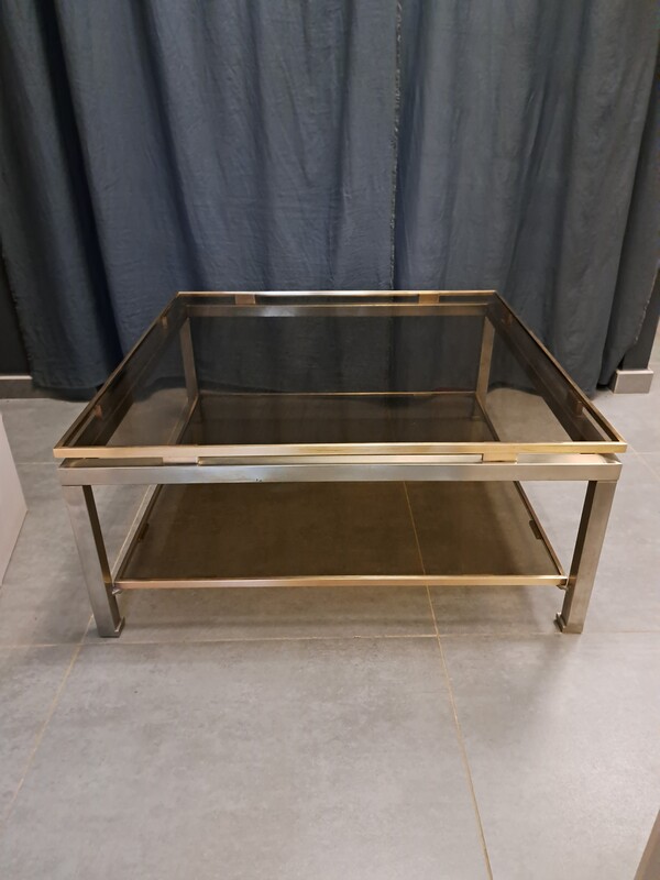 Gilt brass, métal and smocked glass tops Guy Lefèvre coffee table
