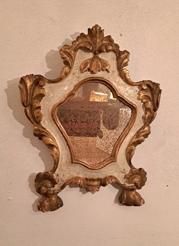Late 18th century Italian mirror in gilded and patinated wood