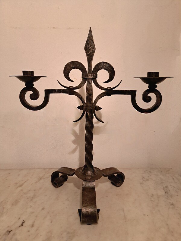Lily flower candelabra in black wrought iron