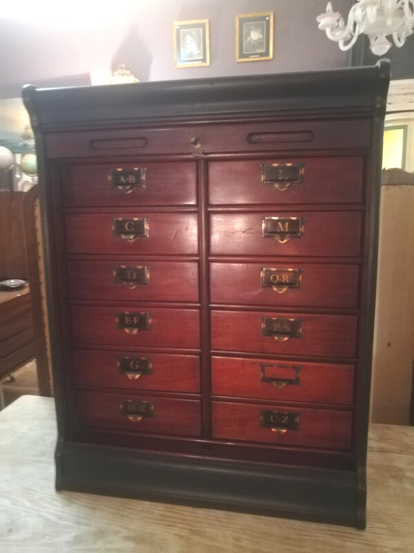 Mahogany and black patina curtain notary's furniture