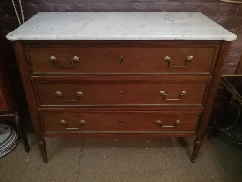 Mahogany and marble top Louis XVI style chest