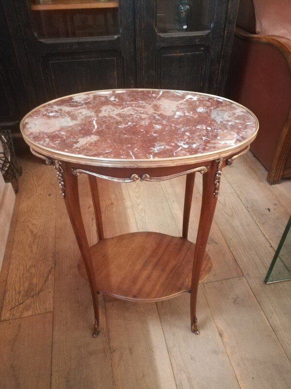 Mahogany, bronze and marble top lounge table