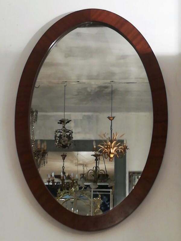 Mahogany veneer oval art deco mirror 