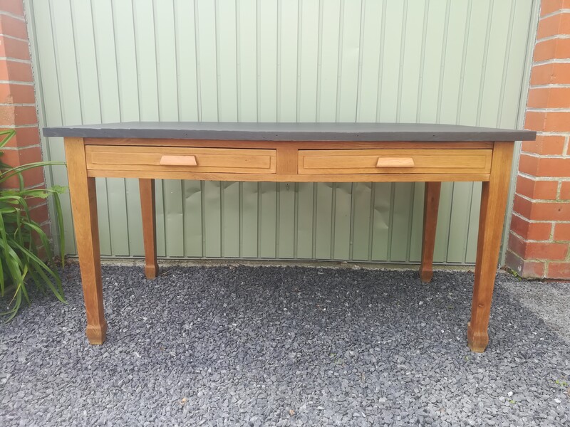 Oak desk table with black painted top