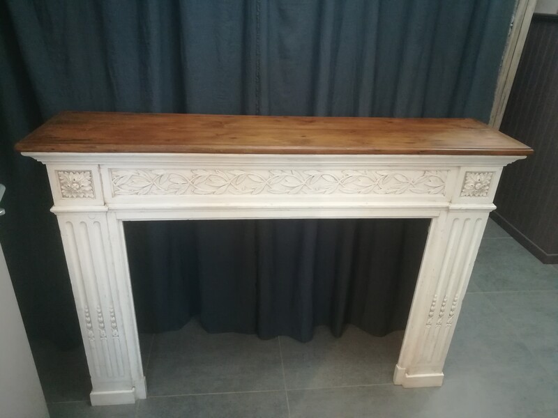 Painted Louis XVI style pine mantle fireplace