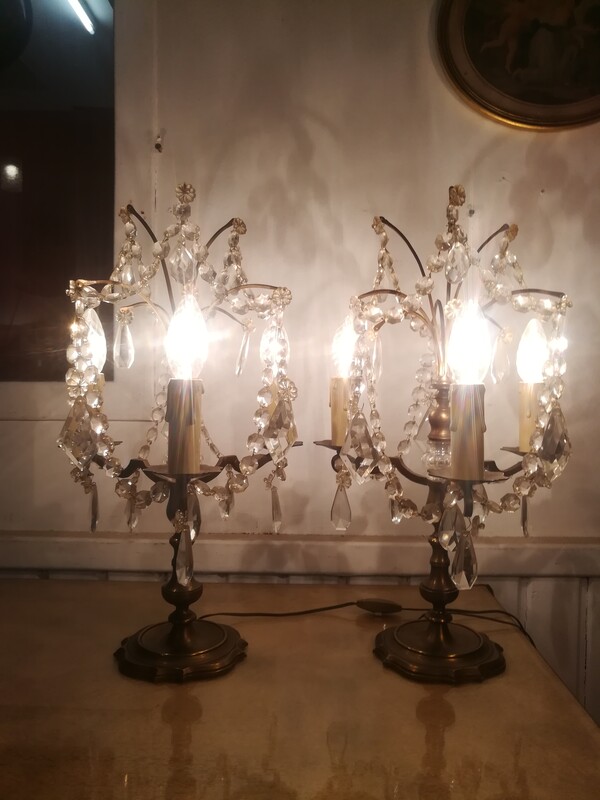 Pair of bronze and tassel 3 lights candelabra