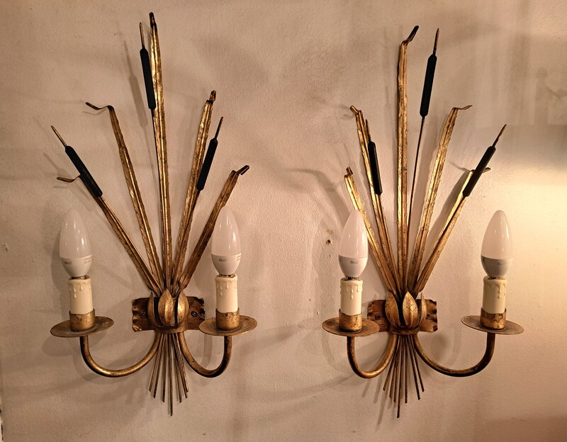 Pair of gilt metal reed wall lights 