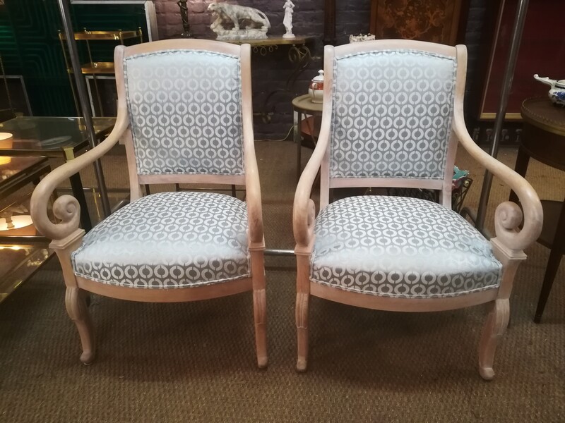 Pair of Louis Philippe style limed beech armchairs  