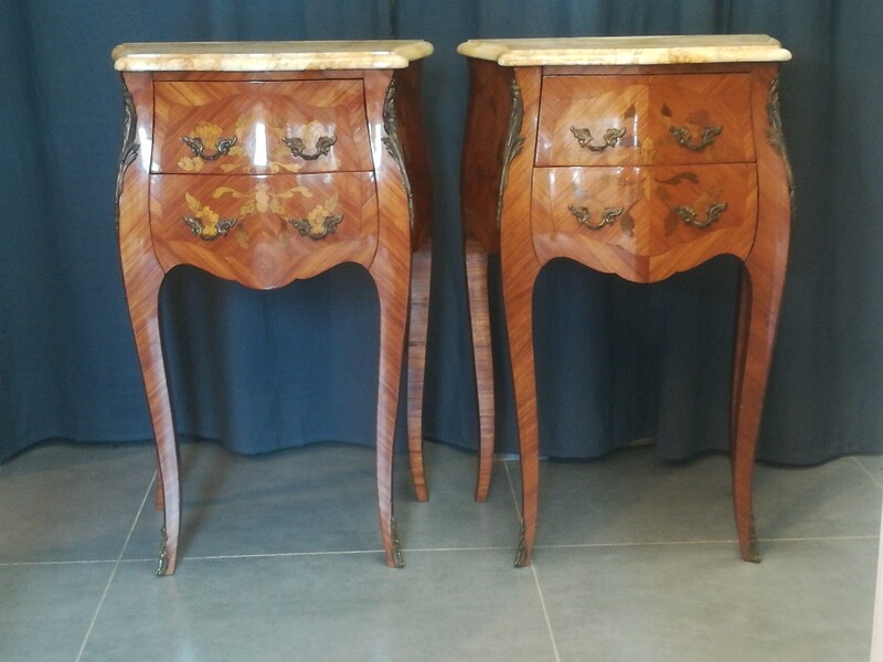 Pair of Louis XV style inlaid bedsides cabinets