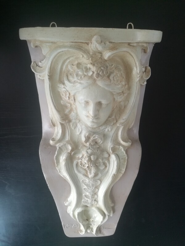 Patinated plaster caryatid console