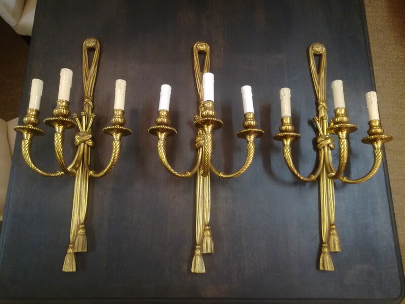 Set of 3 Louis XVI style bronze wall lights