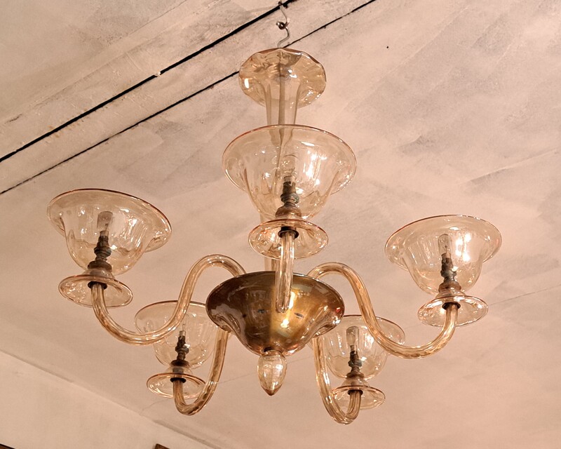 Smocked glass 5 arms light Murano chandelier