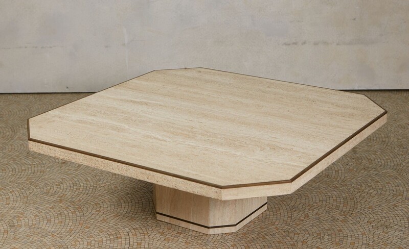 Travertine and gilt brass coffee table
