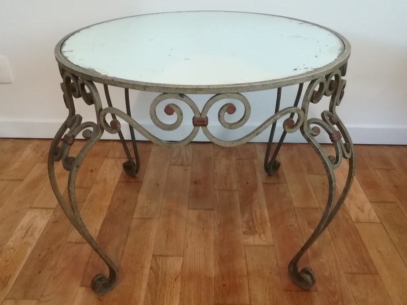 Wrought iron painted coffee table with mirror top